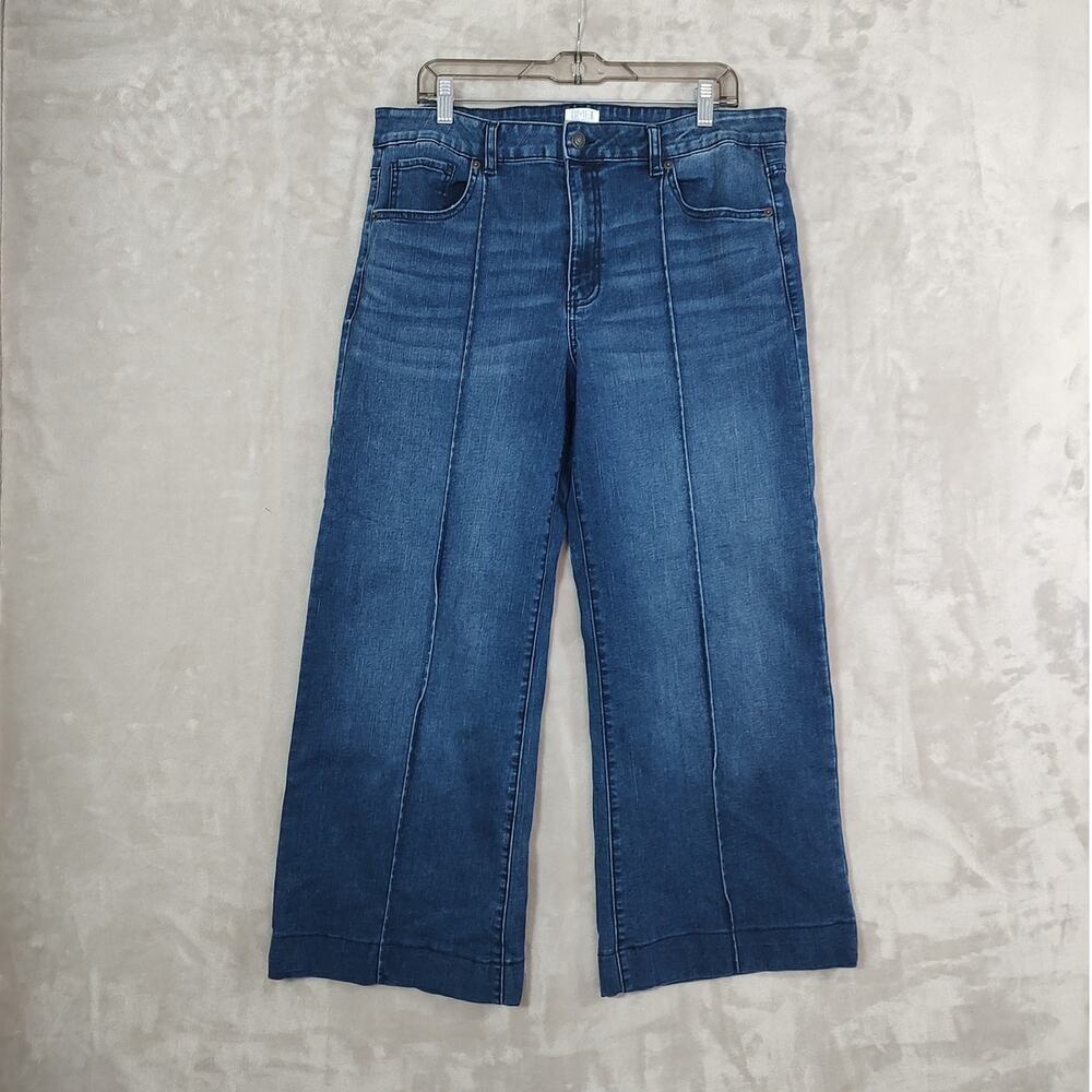 Women's High-Rise Wide-Leg Blue Jeans Pintuck  Front Seam Size 16 EUC Time & Tru - Picture 14 of 15
